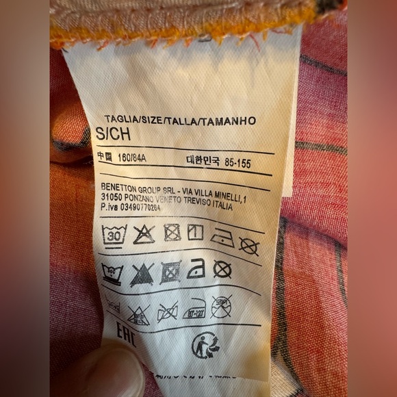 Sisley Italy Women’s Tropical Floral Viscose Orange Pink Split Hem Blouse Sz S - Picture 7 of 10